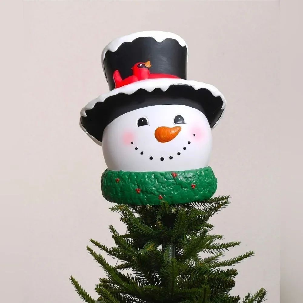 NIB Christmas Snowman Head with Too Hat Tree Topper 13" tall, Holiday Time